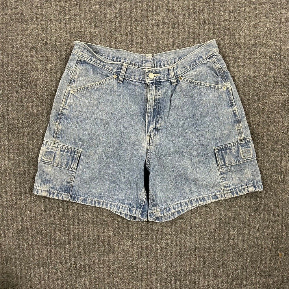 Riders Shorts Womens Size 12 Blue Denim Cargo High Waisted Cotton Relaxed Fit